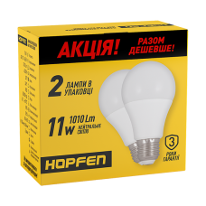 Лампа светодиодная HOPFEN A60 11W E27 4200K (2 лампы в упаковке)